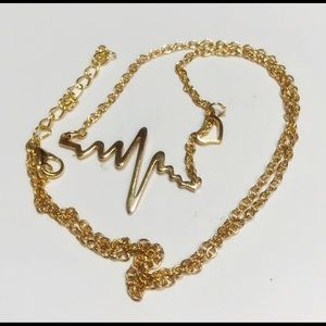 EKG Heartbeat Charm Necklace/Yellow Gold Plate